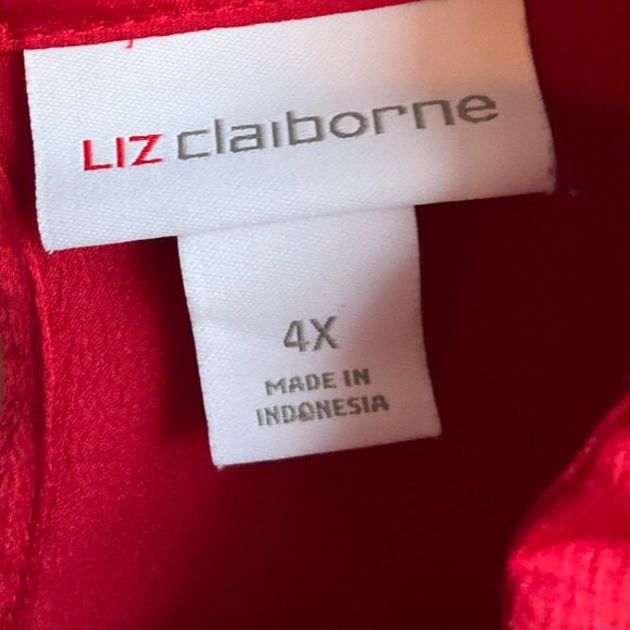 Liz Claiborne 4X Red Long Sleeve Blouse Top Overlay Ruffle Satin Old Money - Picture 5 of 13